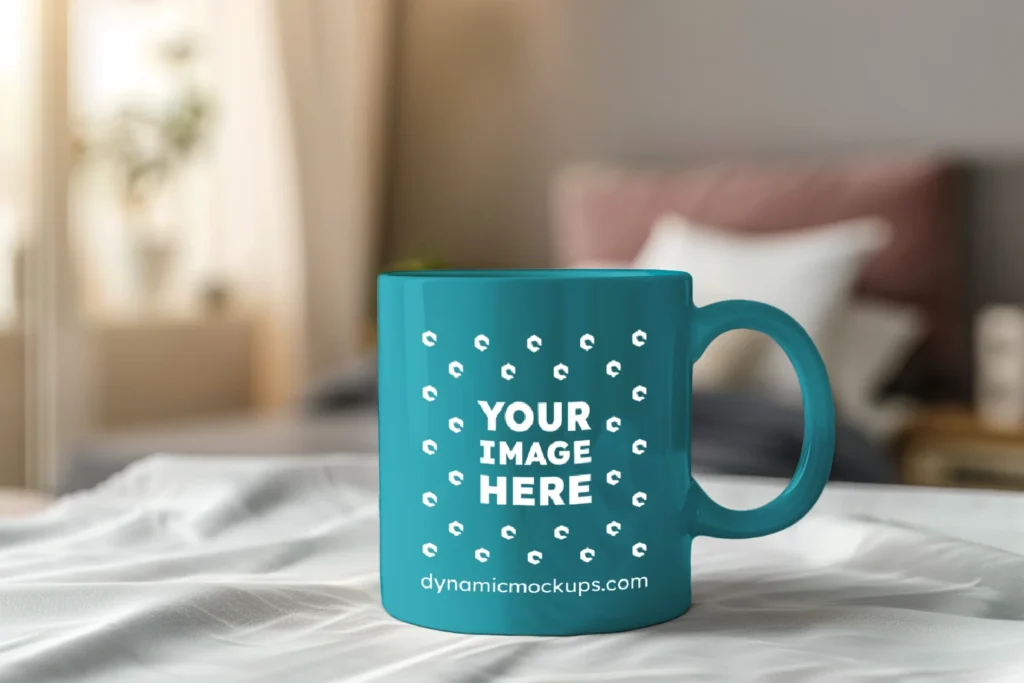 11oz Blank Teal Ceramic Coffee Mug Mockup Template