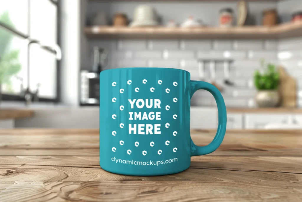 11oz Blank Teal Ceramic Coffee Mug Mockup Template