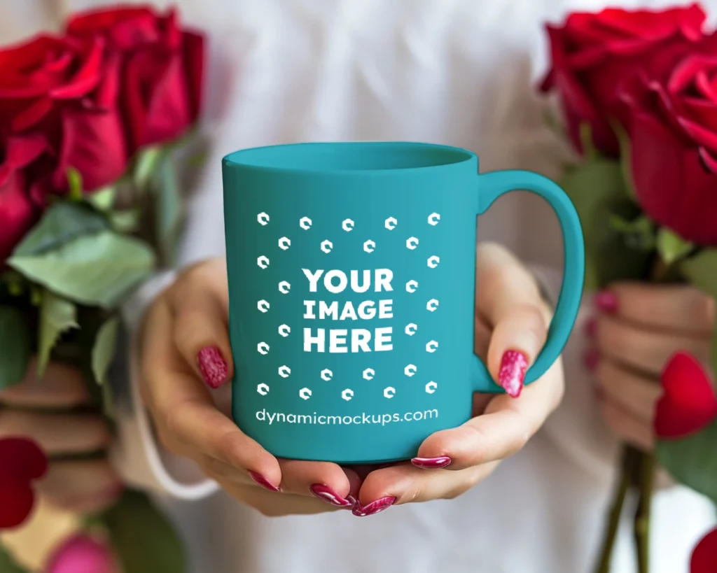 11oz Blank Teal Ceramic Coffee Mug Mockup Template