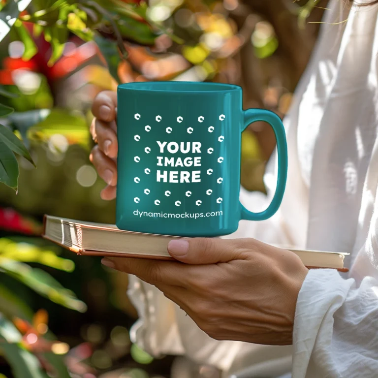 11oz Blank Teal Ceramic Coffee Mug Mockup Template