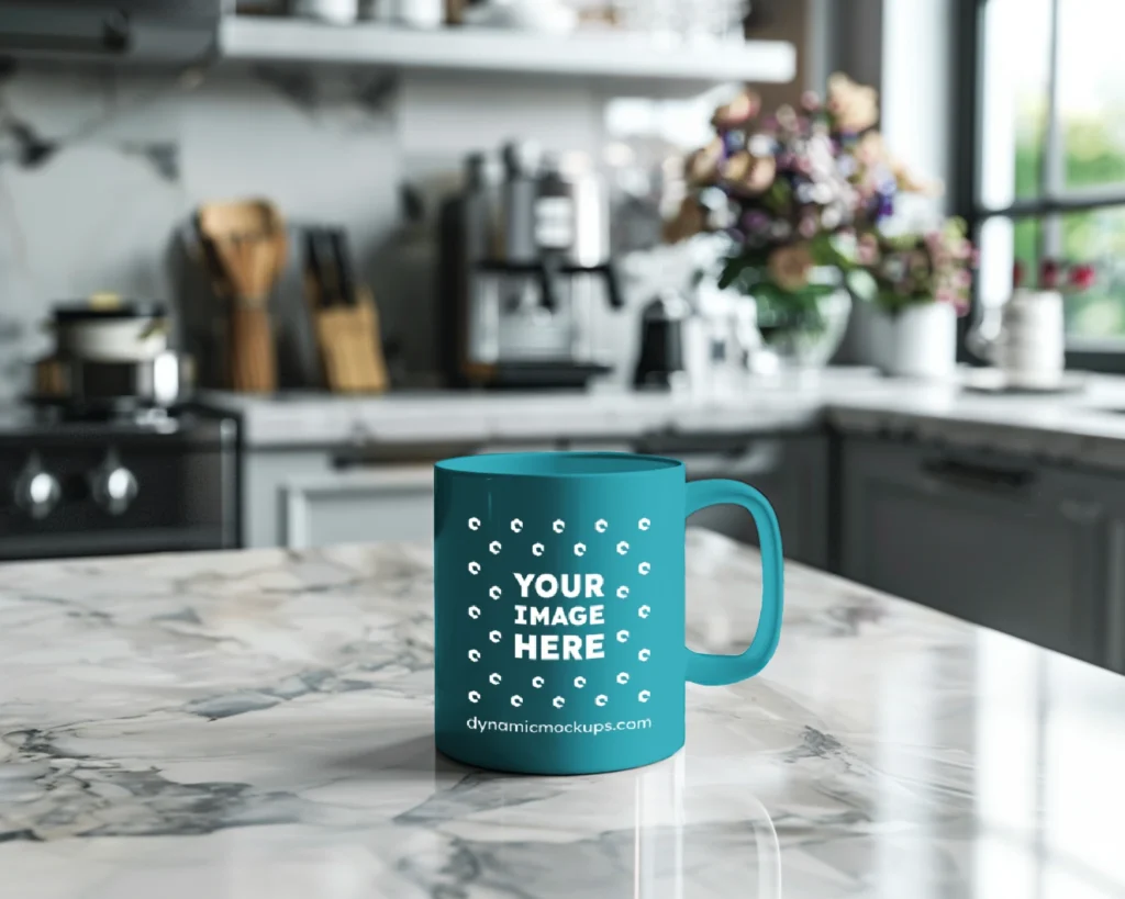 11oz Blank Teal Ceramic Coffee Mug Mockup Template