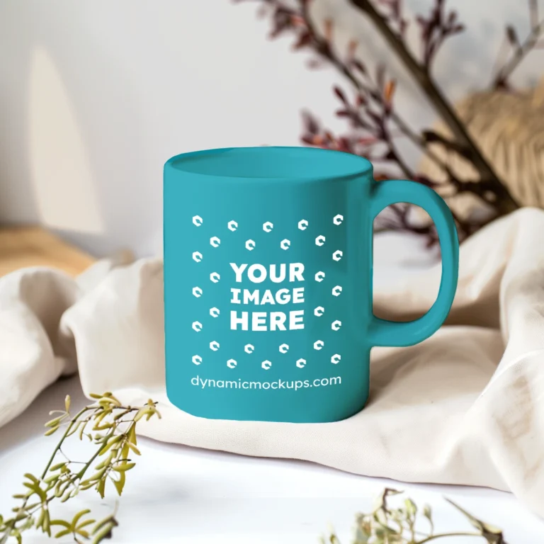 11oz Blank Teal Ceramic Coffee Mug Mockup Template