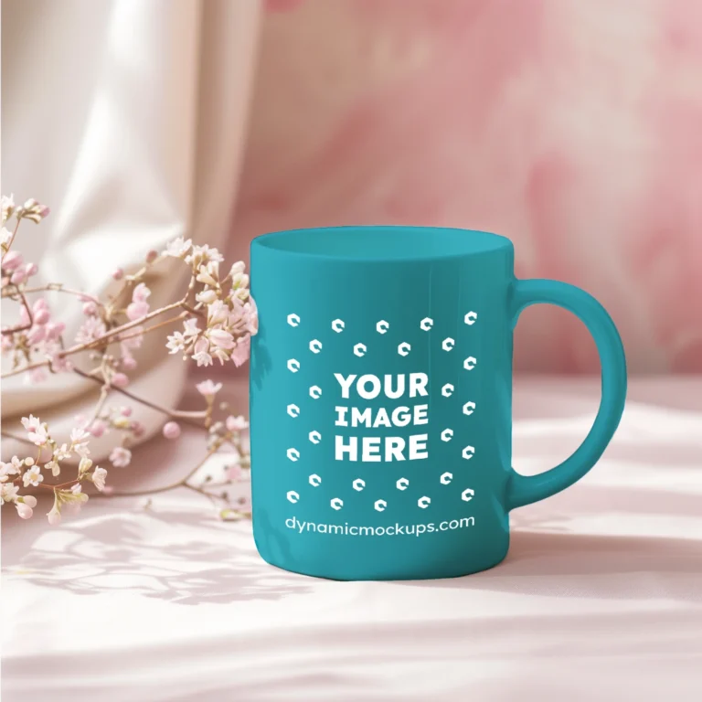 11oz Blank Teal Ceramic Coffee Mug Mockup Template