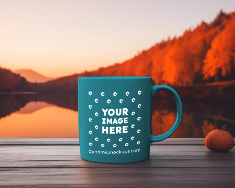 11oz Blank Teal Ceramic Coffee Mug Mockup Template