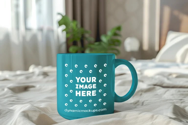 11oz Blank Teal Ceramic Coffee Mug Mockup Template