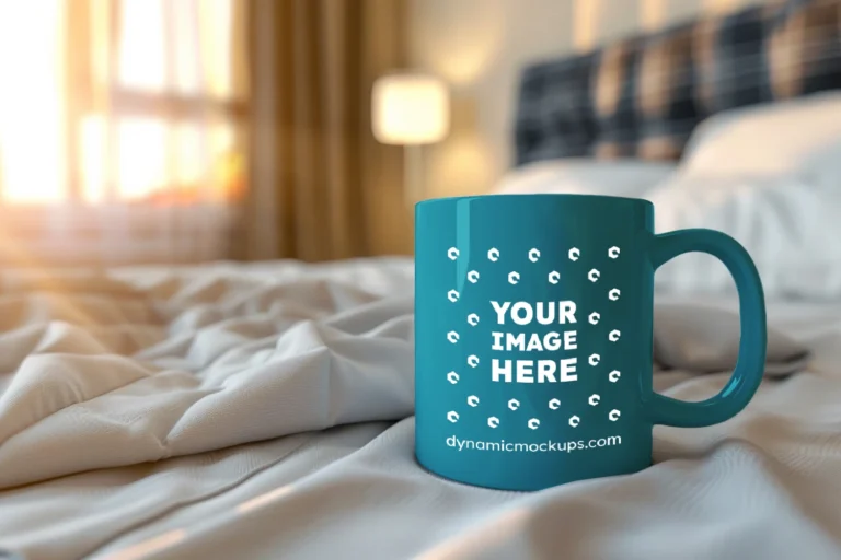 11oz Blank Teal Ceramic Coffee Mug Mockup Template