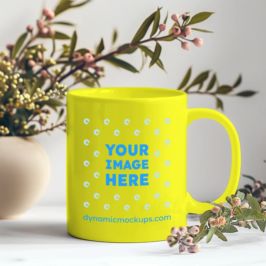 11oz Blank Yellow Ceramic Coffee Mug Mockup Template