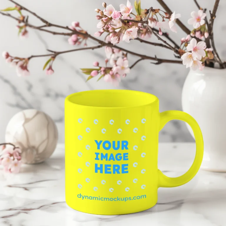 11oz Blank Yellow Ceramic Coffee Mug Mockup Template