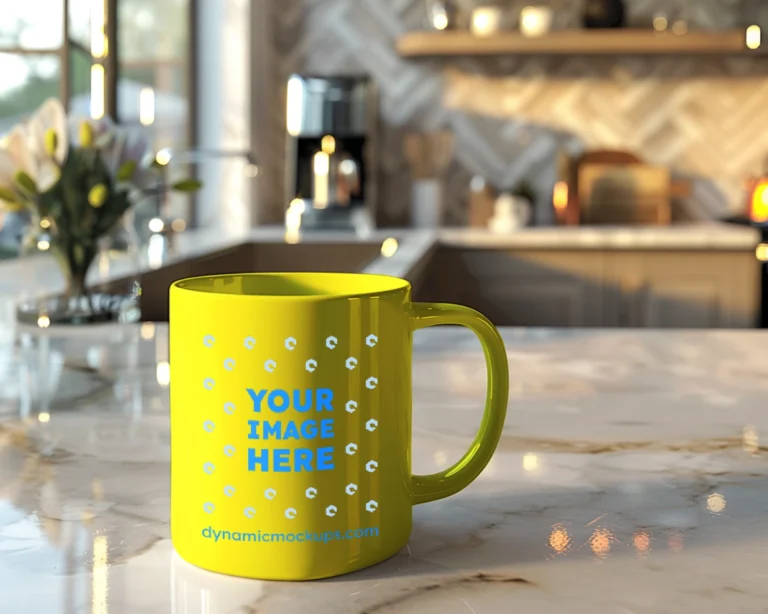 11oz Blank Yellow Ceramic Coffee Mug Mockup Template