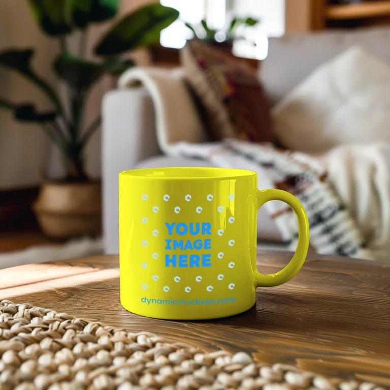 11oz Blank Yellow Ceramic Coffee Mug Mockup Template