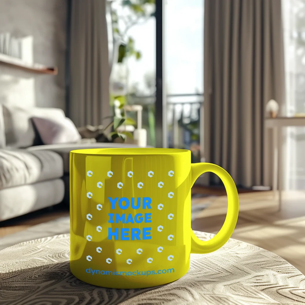 11oz Blank Yellow Ceramic Coffee Mug Mockup Template