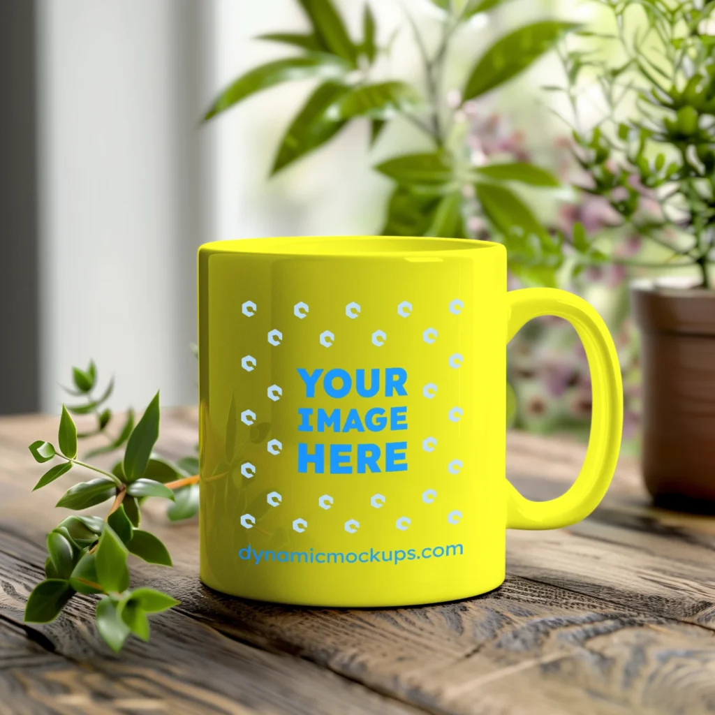 11oz Blank Yellow Ceramic Coffee Mug Mockup Template