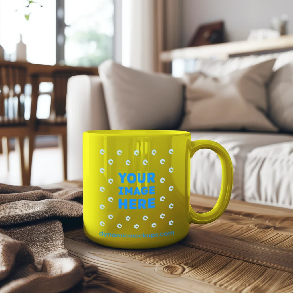 11oz Blank Yellow Ceramic Coffee Mug Mockup Template