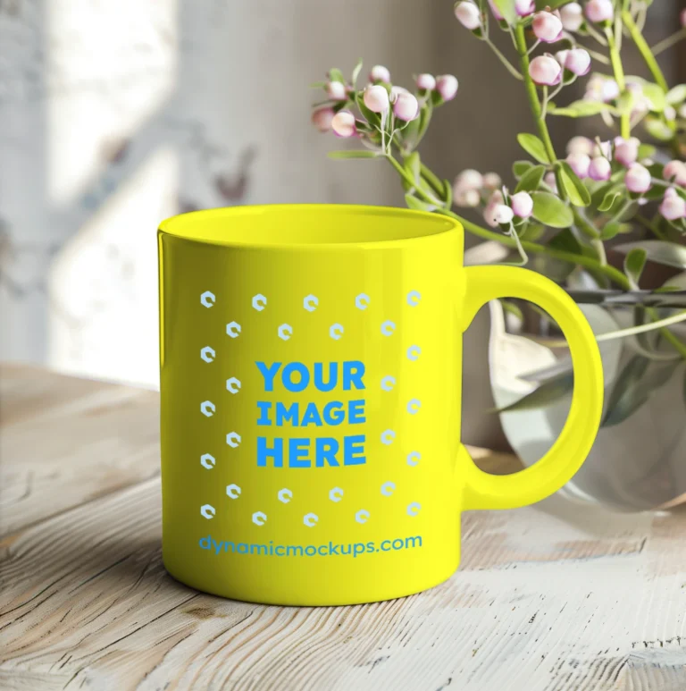 11oz Blank Yellow Ceramic Coffee Mug Mockup Template