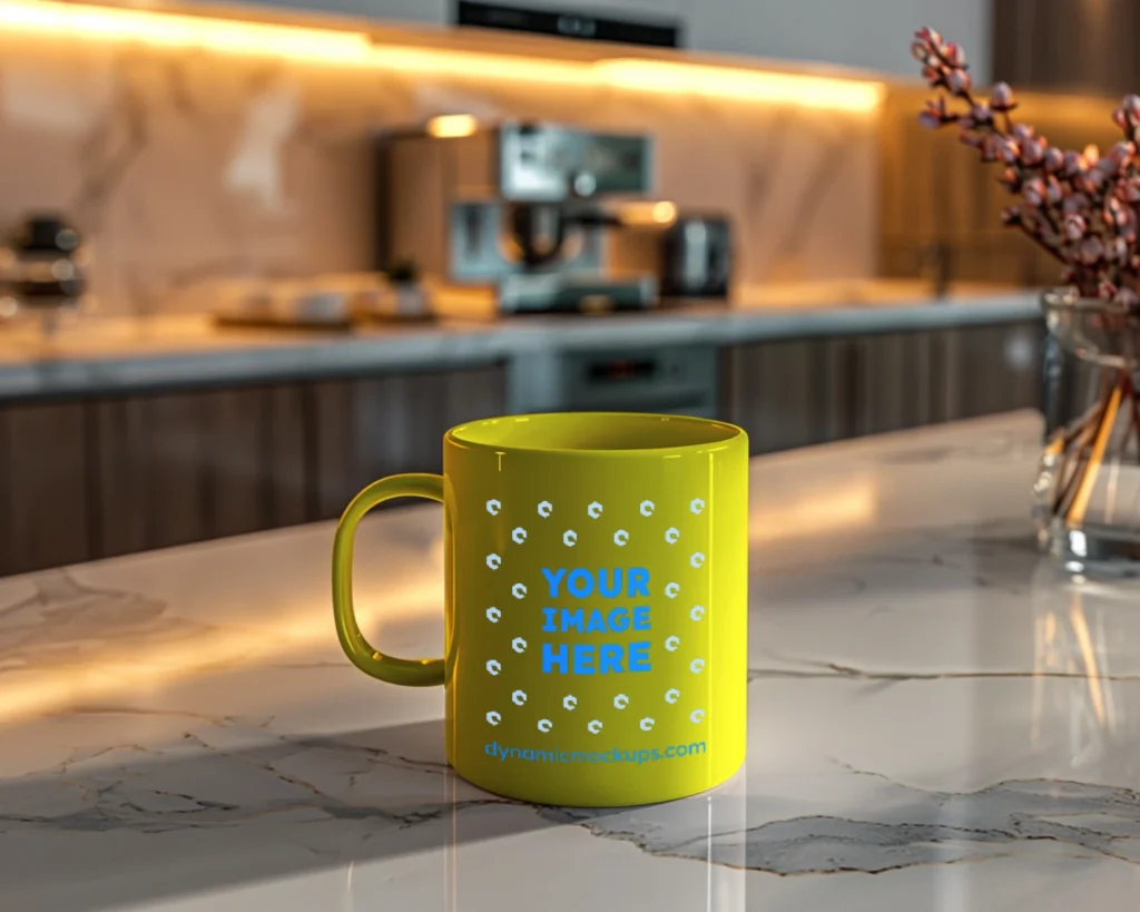 11oz Blank Yellow Ceramic Coffee Mug Mockup Template