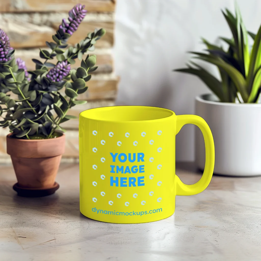 11oz Blank Yellow Ceramic Coffee Mug Mockup Template