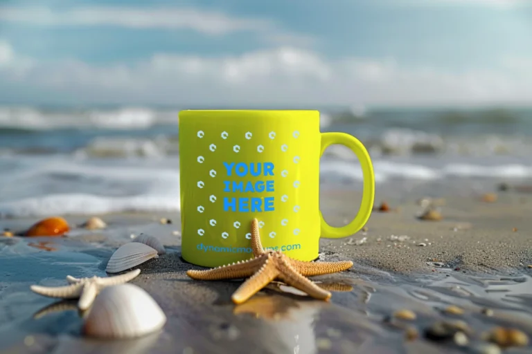 11oz Blank Yellow Ceramic Coffee Mug Mockup Template