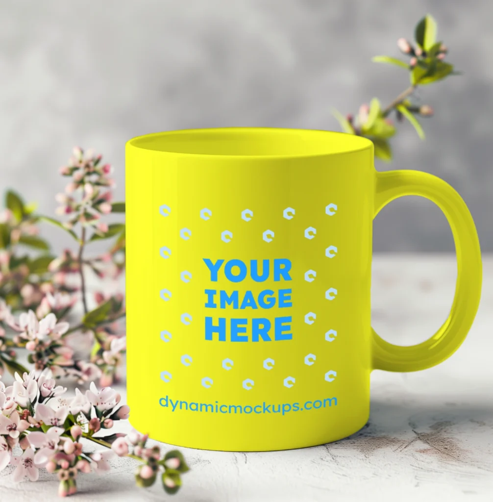 11oz Blank Yellow Ceramic Coffee Mug Mockup Template