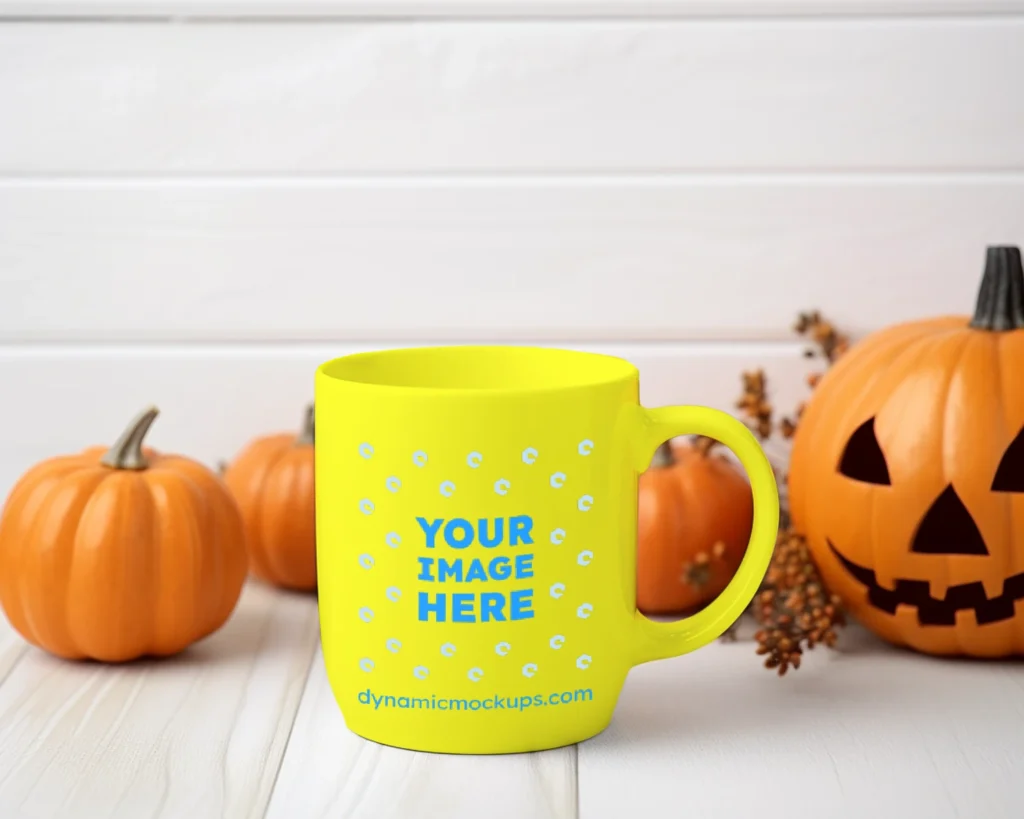 11oz Blank Yellow Ceramic Coffee Mug Mockup Template