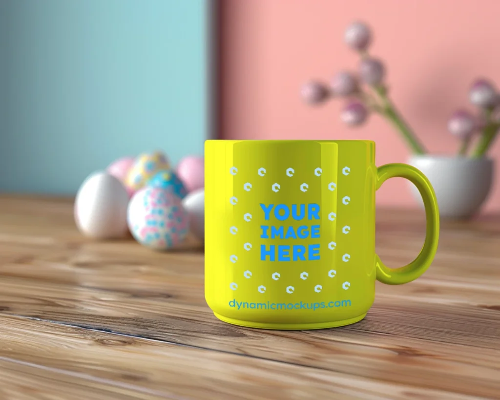 11oz Blank Yellow Ceramic Coffee Mug Mockup Template