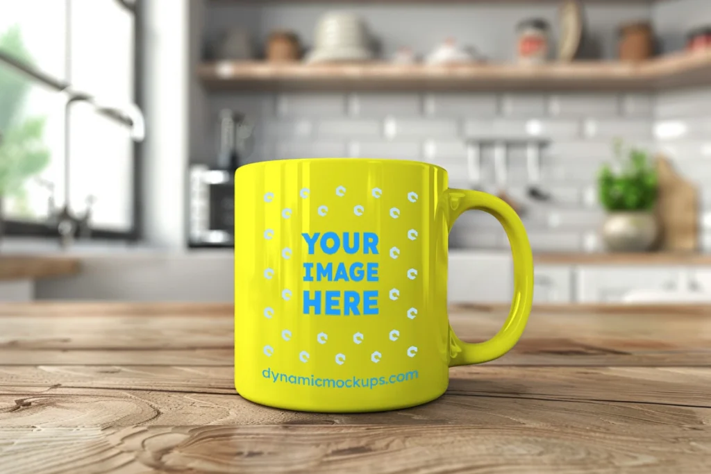 11oz Blank Yellow Ceramic Coffee Mug Mockup Template