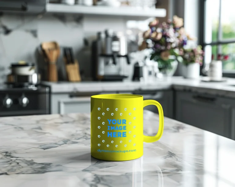 11oz Blank Yellow Ceramic Coffee Mug Mockup Template