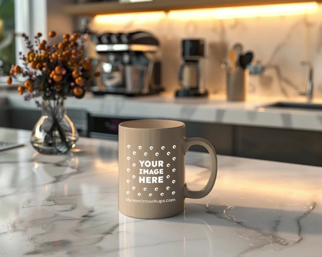 15oz Blank Beige Ceramic Coffee Mug Mockup Template