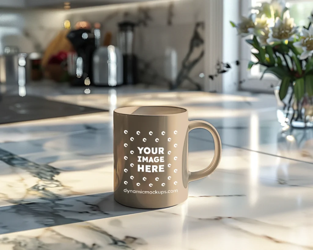 15oz Blank Beige Ceramic Coffee Mug Mockup Template