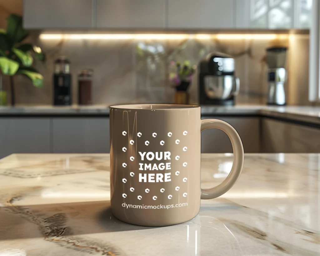 15oz Blank Beige Ceramic Coffee Mug Mockup Template