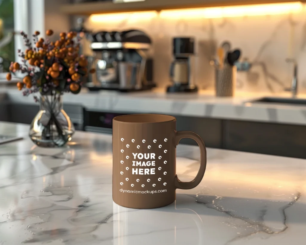 15oz Blank Brown Ceramic Coffee Mug Mockup Template