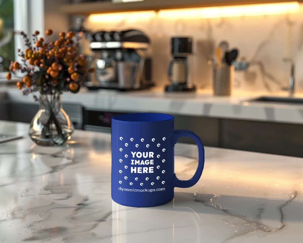 15oz Blank Dark Blue Ceramic Coffee Mug Mockup Template