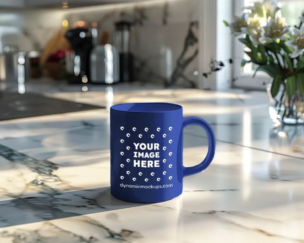 15oz Blank Dark Blue Ceramic Coffee Mug Mockup Template