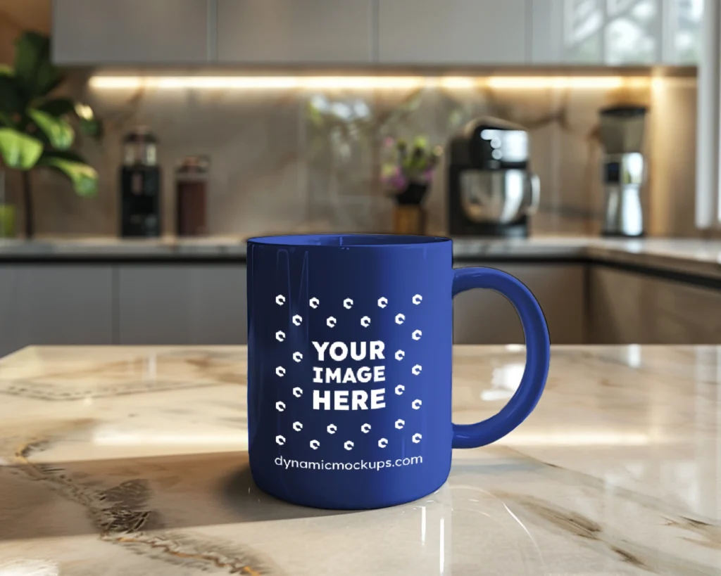 15oz Blank Dark Blue Ceramic Coffee Mug Mockup Template