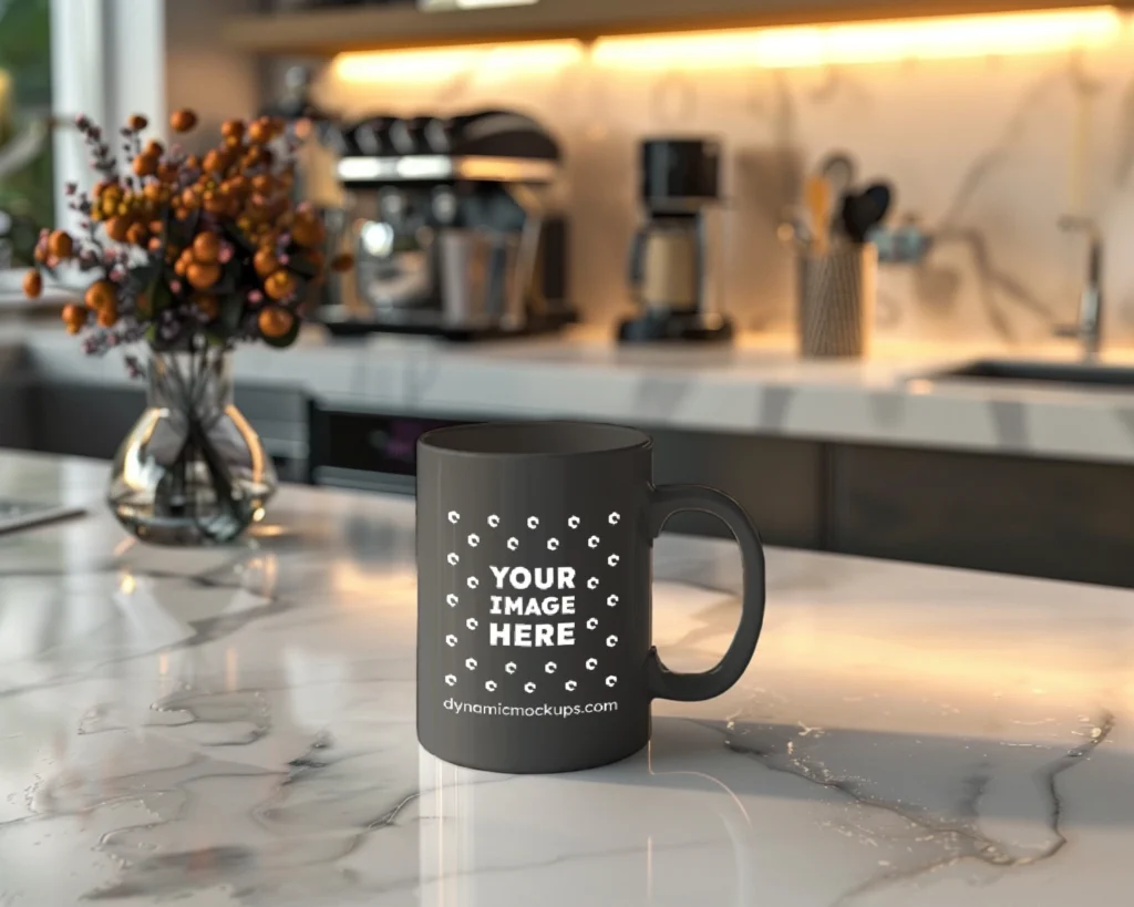 15oz Blank Dark Gray Ceramic Coffee Mug Mockup Template