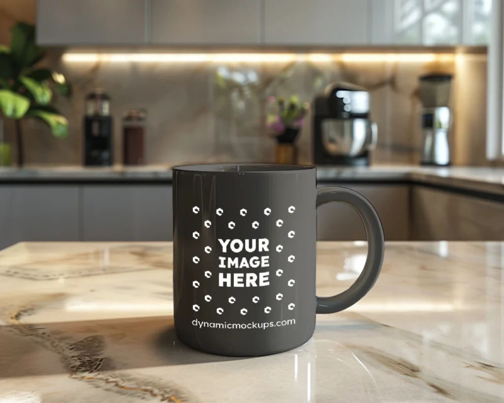 15oz Blank Dark Gray Ceramic Coffee Mug Mockup Template