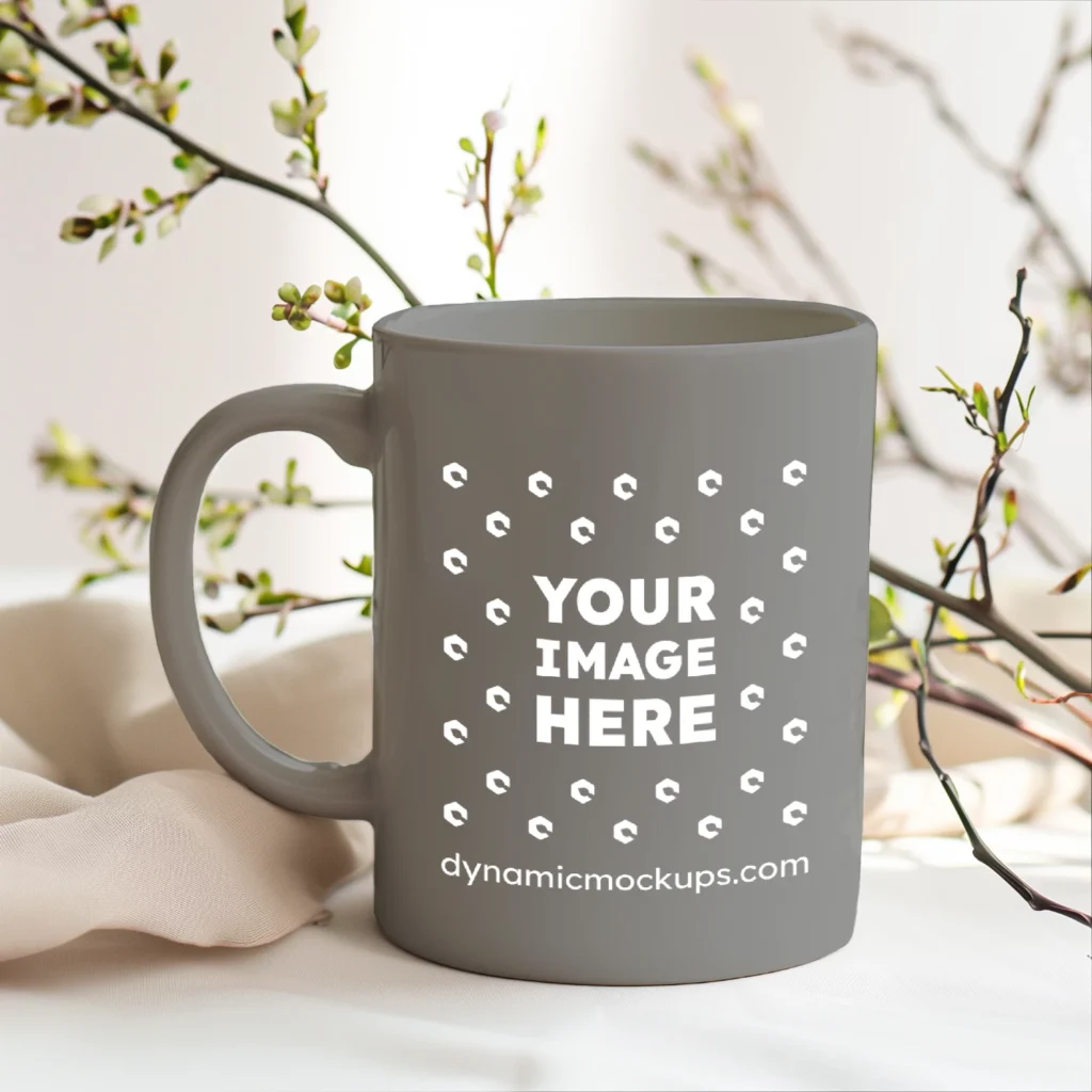 15oz Blank Gray Ceramic Coffee Mug Mockup Template