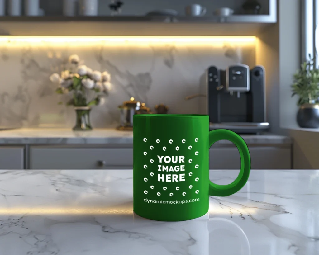 15oz Blank Green Ceramic Coffee Mug Mockup Template