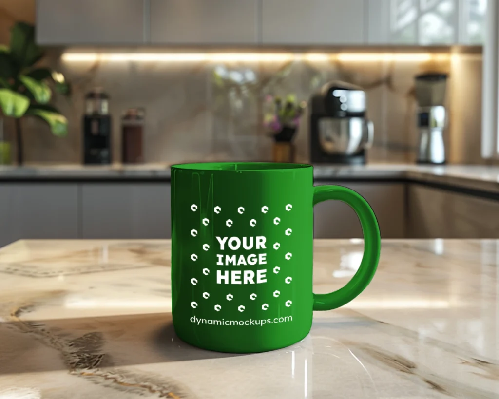 15oz Blank Green Ceramic Coffee Mug Mockup Template