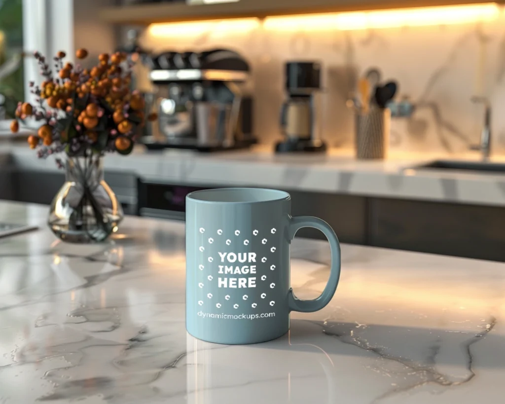 15oz Blank Light Blue Ceramic Coffee Mug Mockup Template