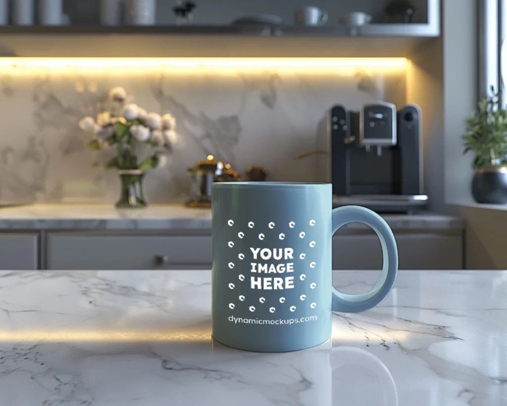 15oz Blank Light Blue Ceramic Coffee Mug Mockup Template