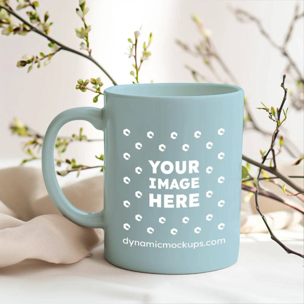 15oz Blank Light Blue Ceramic Coffee Mug Mockup Template