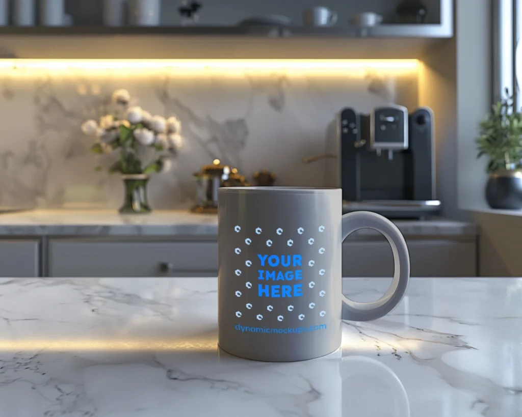 15oz Blank Light Gray Ceramic Coffee Mug Mockup Template