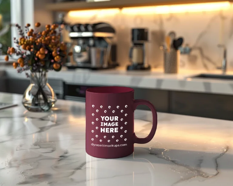 15oz Blank Maroon Ceramic Coffee Mug Mockup Template