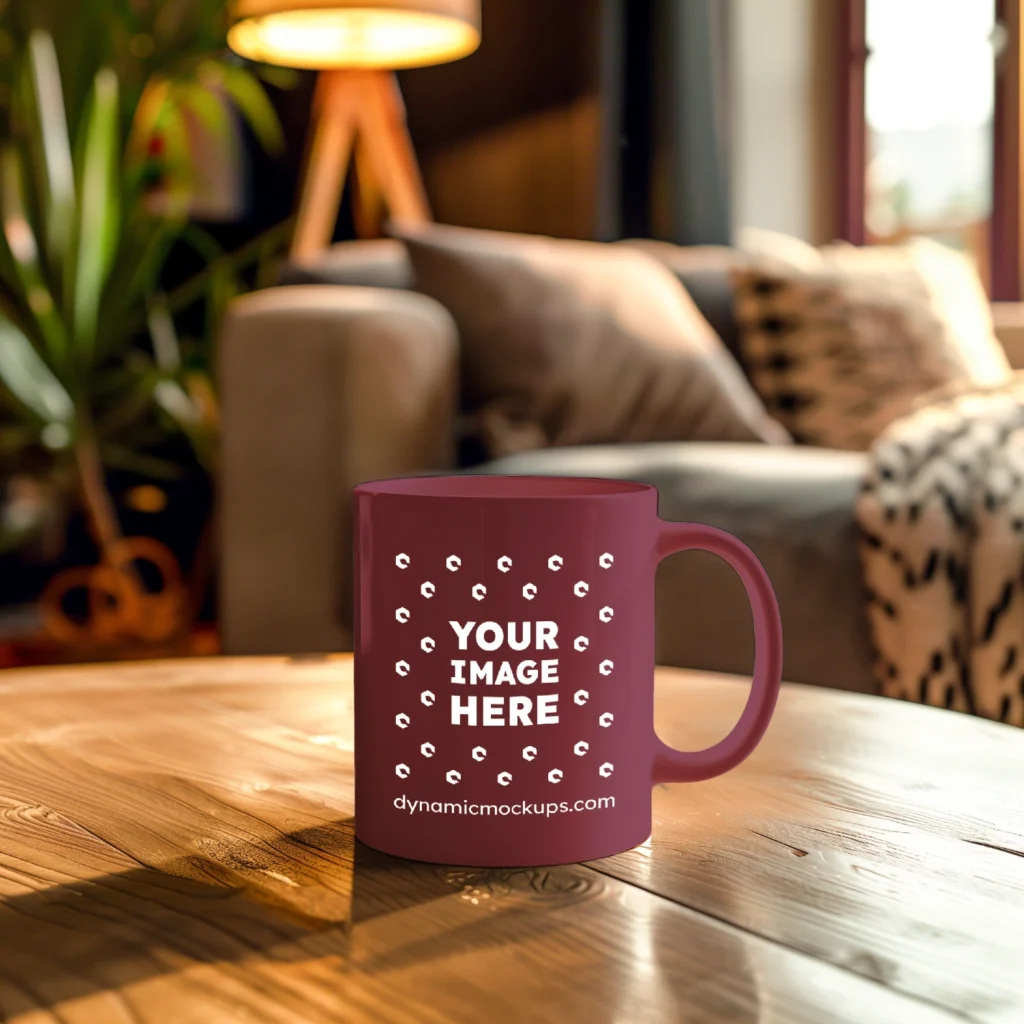 15oz Blank Maroon Ceramic Coffee Mug Mockup Template