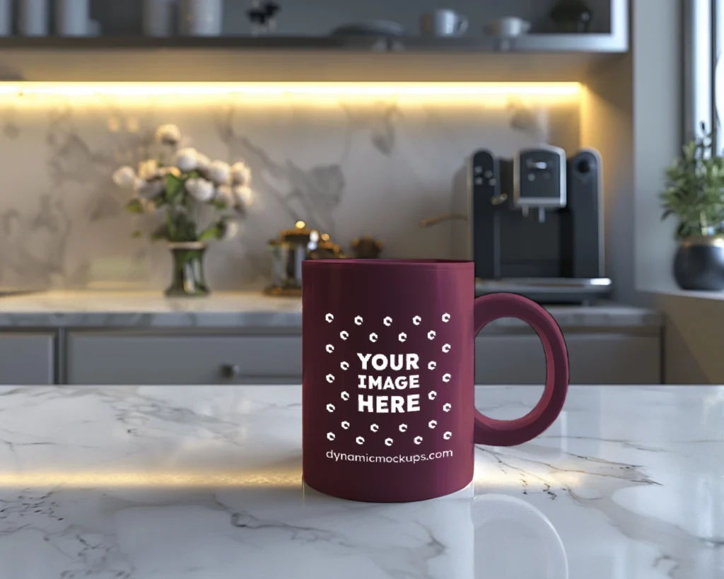 15oz Blank Maroon Ceramic Coffee Mug Mockup Template