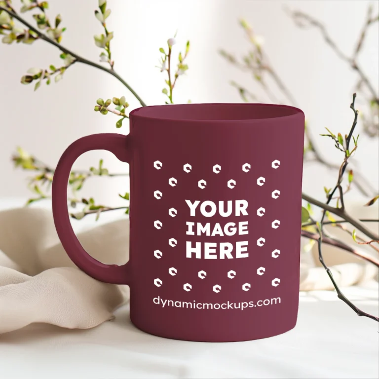 15oz Blank Maroon Ceramic Coffee Mug Mockup Template