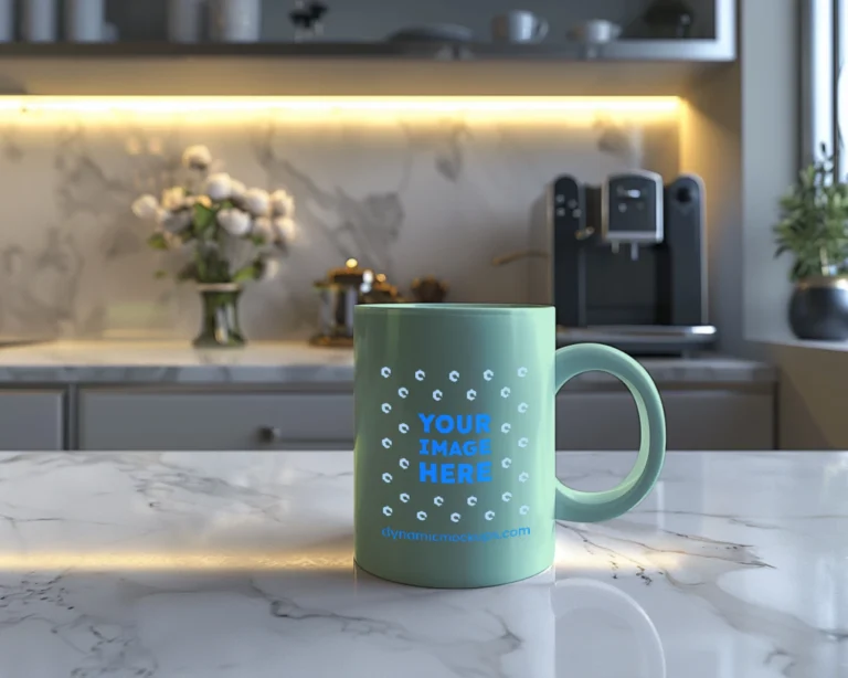 15oz Blank Mint Ceramic Coffee Mug Mockup Template