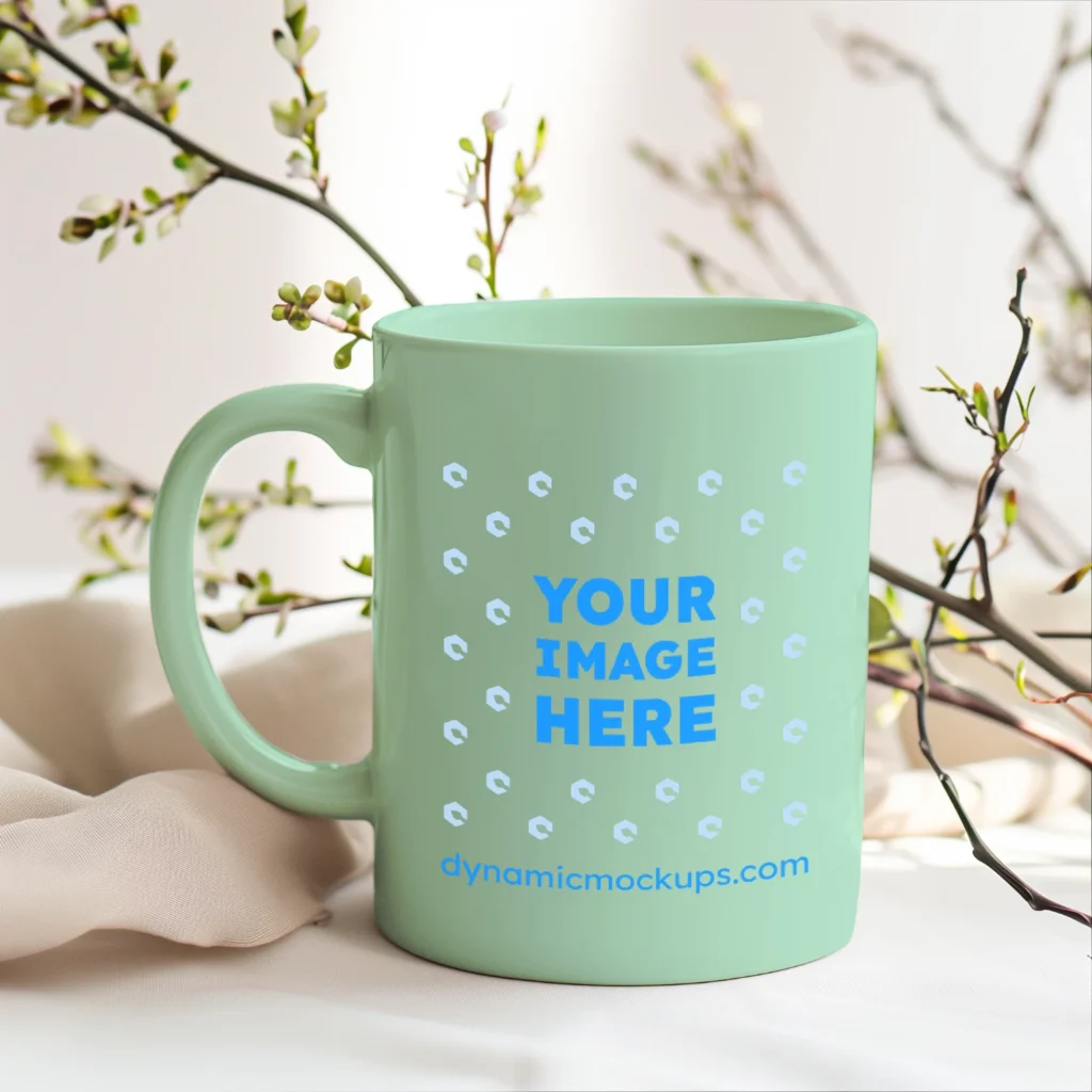 15oz Blank Mint Ceramic Coffee Mug Mockup Template