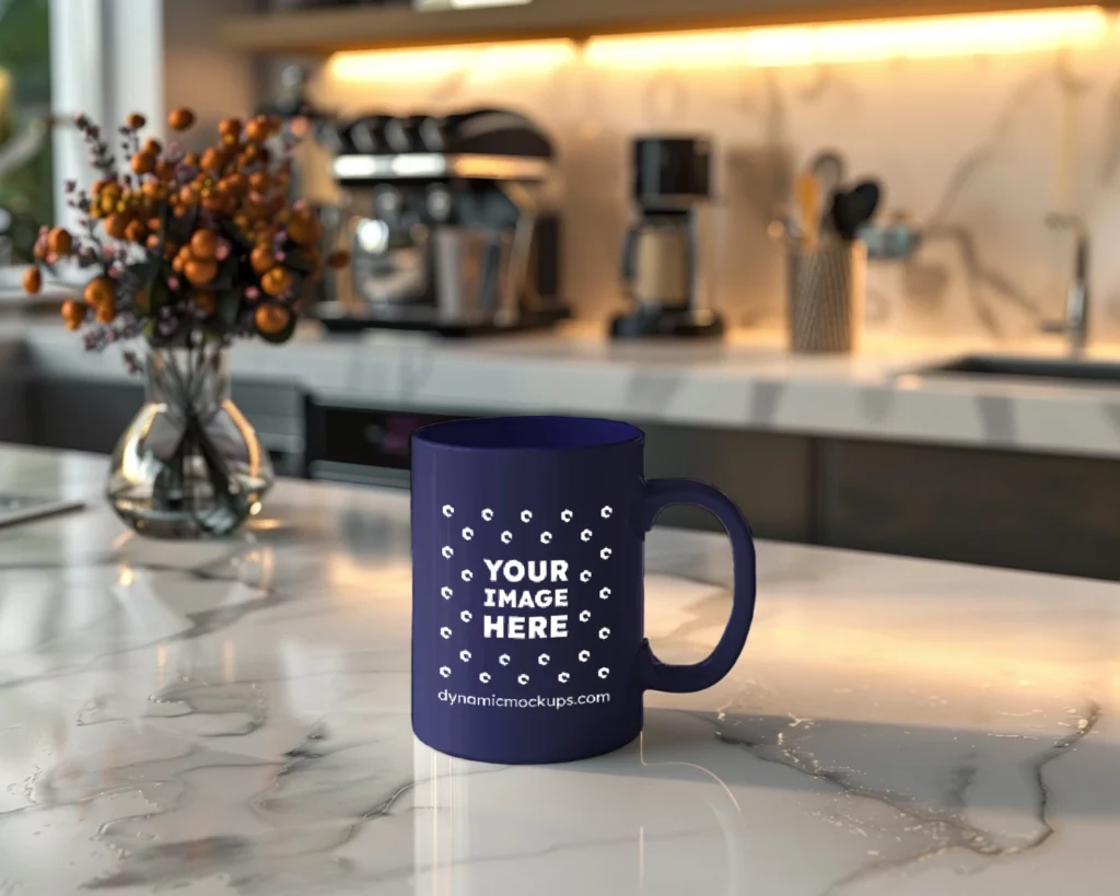 15oz Blank Navy Blue Ceramic Coffee Mug Mockup Template