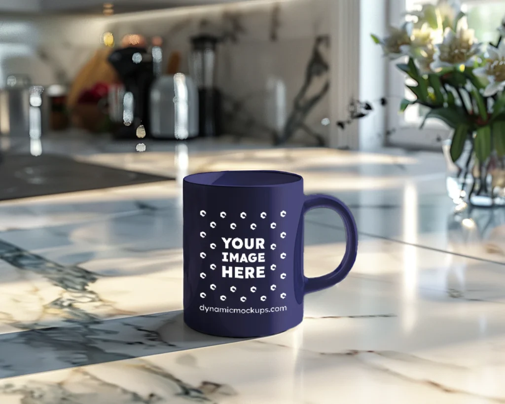 15oz Blank Navy Blue Ceramic Coffee Mug Mockup Template